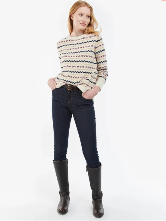 Barbour Alder White Print Wool Pullover Sweater Size 12 - Picture 3 of 10